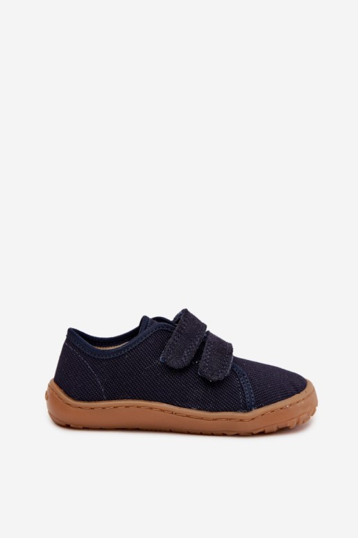 Barefoot Froddo Canvas G1700440-2 tamsiai mėlynos vaikiškos šlepetės