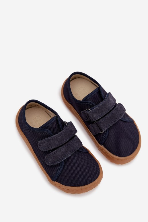 Barefoot Froddo Canvas G1700440-2 tamsiai mėlynos vaikiškos šlepetės