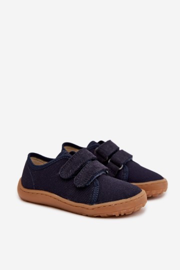 Barefoot Froddo Canvas G1700440-2 tamsiai mėlynos vaikiškos šlepetės
