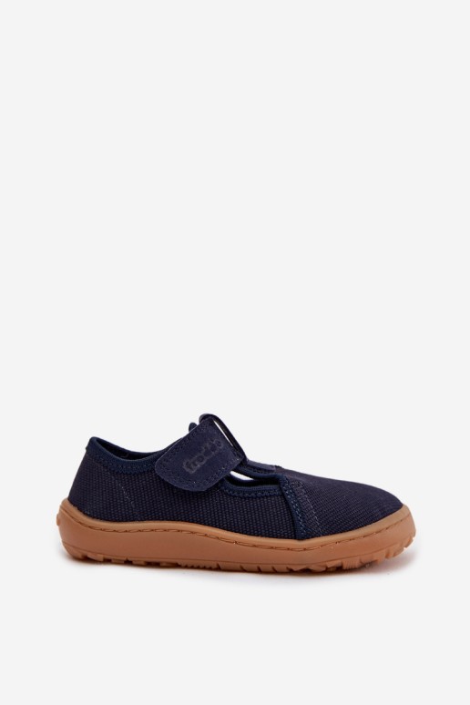 Barefoot Froddo Cannvas G1700439 tamsiai mėlynos vaikiškos šlepetės su lipdukais
