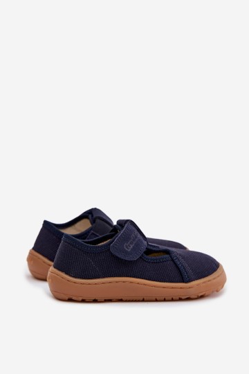 Barefoot Froddo Cannvas G1700439 tamsiai mėlynos vaikiškos šlepetės su lipdukais 2