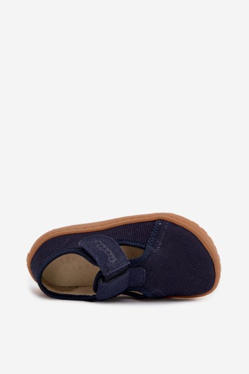 Barefoot Froddo Cannvas G1700439 tamsiai mėlynos vaikiškos šlepetės su lipdukais