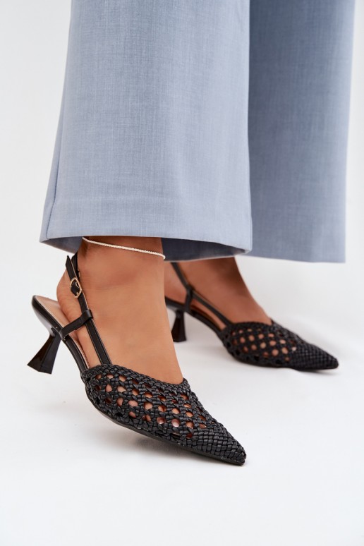 „Selinae“ juodos moteriškos pintos aukštakulnės basutės