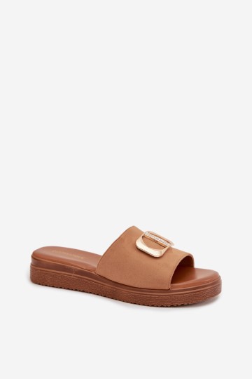 Moteriškos šlepetės su auksinėmis detalėmis Camel spalvos Elmera