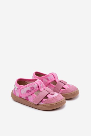 Vaikiškos basos šlepetės „Milamis Shiny Hearts Pink Lumi“