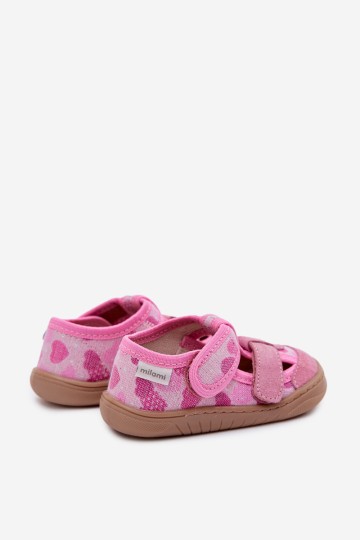 Vaikiškos basos šlepetės „Milamis Shiny Hearts Pink Lumi“ 2