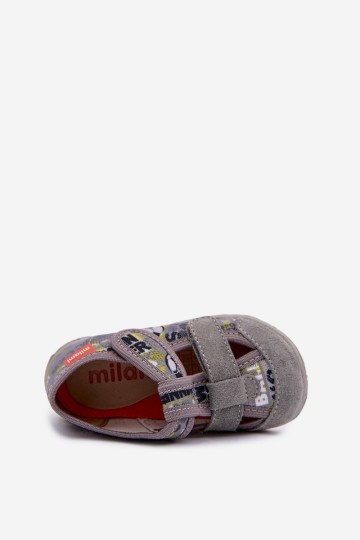 Milami vaikiškos šlepetės su lipdukais ir kamuoliukais, pilkos, Reathiana