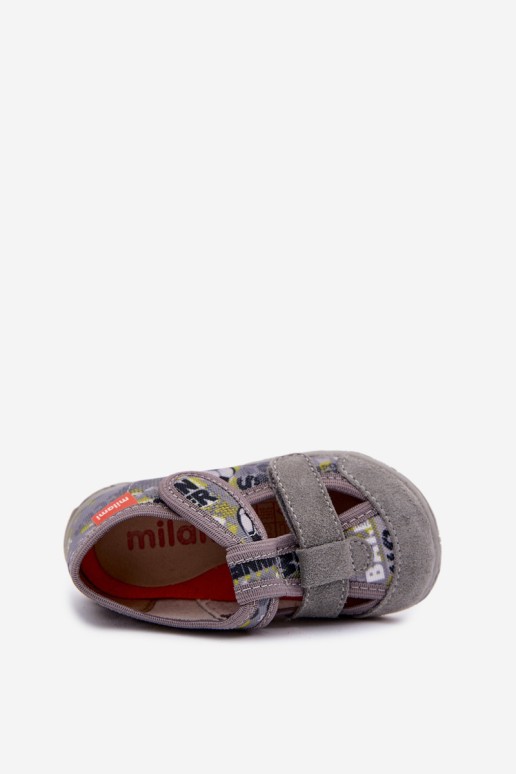Milami vaikiškos šlepetės su lipdukais ir kamuoliukais, pilkos, Reathiana