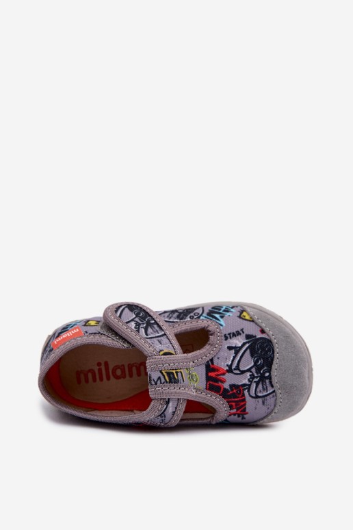 Milami vaikiškos šlepetės su velcro užsegimu, pilkos, Jasimrra