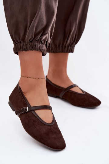 Šokoladinės „Felora Eco Suede“ baleto bateliai su dirželiu