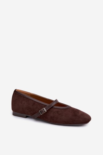 Šokoladinės „Felora Eco Suede“ baleto bateliai su dirželiu 2