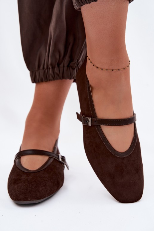 Šokoladinės „Felora Eco Suede“ baleto bateliai su dirželiu