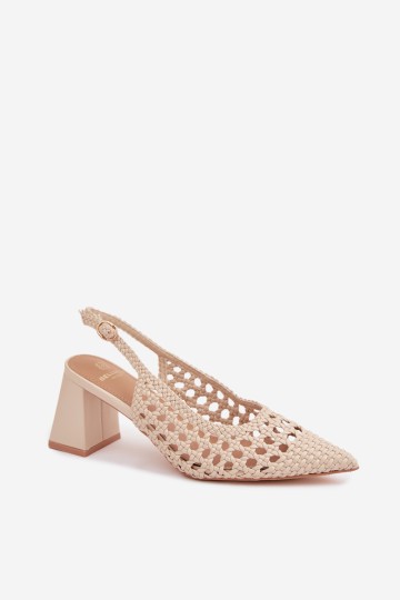 Kedira smėlio spalvos moteriškos pintos basutės su kulniuku 2