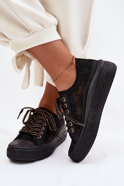 Lee Cooper LCW-26-44-4479 moteriški sportbačiai su raišteliais, juodi