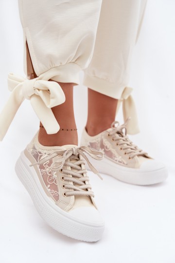Lee Cooper LCW-26-44-4481 smėlio spalvos moteriški sportbačiai su raišteliais ant platformos