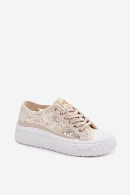 Lee Cooper LCW-26-44-4481 smėlio spalvos moteriški sportbačiai su raišteliais ant platformos