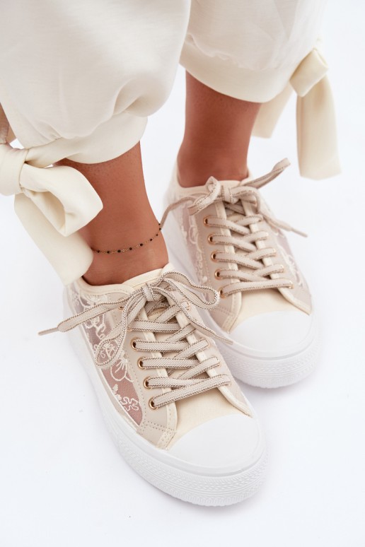 Lee Cooper LCW-26-44-4481 smėlio spalvos moteriški sportbačiai su raišteliais ant platformos