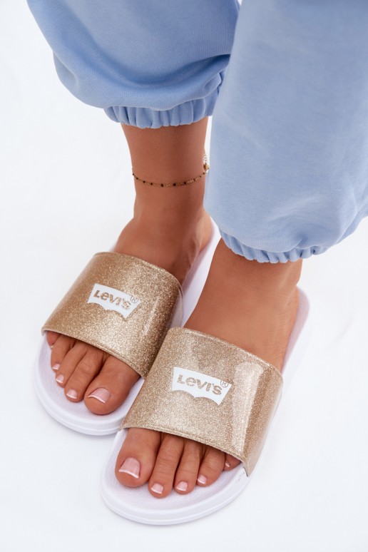 Moteriškos jaunimo šlepetės LEVI& 39 S VPOL0251S-3923 Gold su blizgučiais