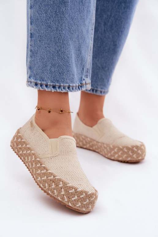 Lee Cooper moteriškos platforminės espadrilės su pynėmis LCW-26-31-4332 Beige