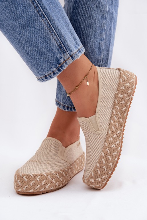 Lee Cooper moteriškos platforminės espadrilės su pynėmis LCW-26-31-4332 Beige