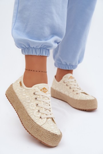 Lee Cooper nėriniuoti espadrilių platforminiai sportbačiai LCW-26-31-4328 smėlio spalvos