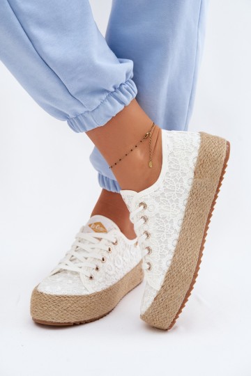 Lee Cooper nėriniuoti espadrilių platforminiai sportbačiai LCW-26-31-4326 balti