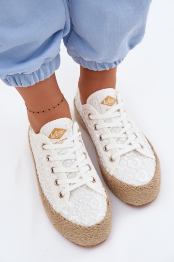 Lee Cooper nėriniuoti espadrilių platforminiai sportbačiai LCW-26-31-4326 balti