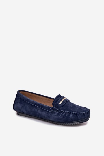 Moteriški plokščiapadžiai mokasinai iš natūralios zomšos S.Barski LR61-7029 tamsiai mėlyni 2