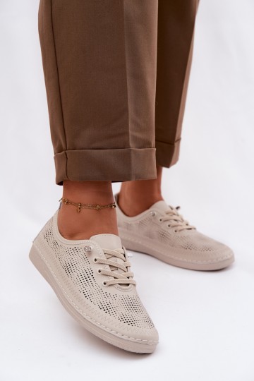S.Barski LR61-7083 smėlio spalvos odiniai ažūriniai moteriški bateliai