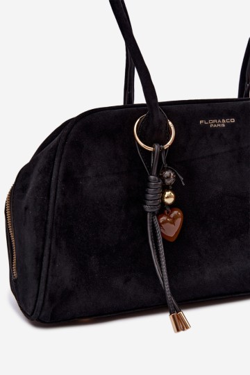 Flora&Co juodas „Noelia“ zomšinis krepšys su raktų pakabuku