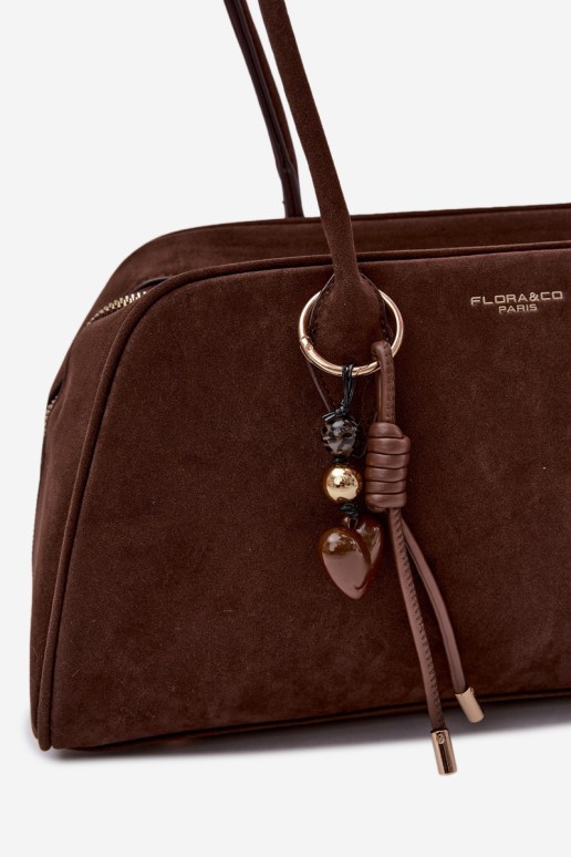 Flora&Co šokoladinis „Noelia“ zomšinis krepšys su raktų pakabuku