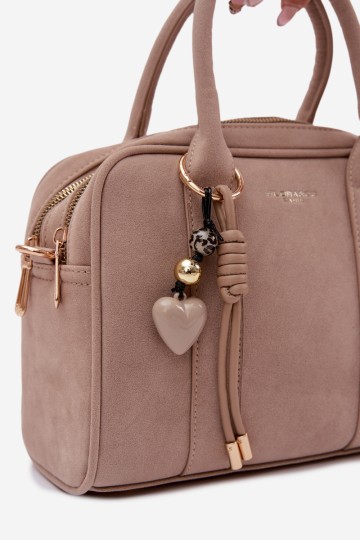 Flora&Co Sorielle smėlio spalvos zomšinis rankinukas su raktų pakabuku