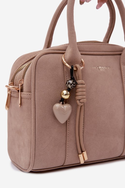 Flora&Co Sorielle smėlio spalvos zomšinis rankinukas su raktų pakabuku