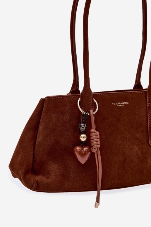 Flora&Co Camel spalvos Nelina zomšinė rankinė su raktų pakabuku