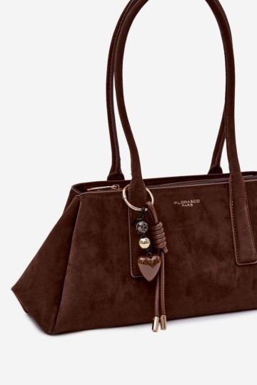 Flora&Co šokoladinis „Nelina“ zomšos krepšys su raktų pakabuku