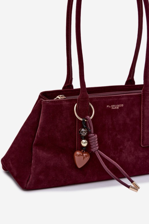 Flora&Co Nelina bordo spalvos zomšinė rankinė su raktų pakabuku