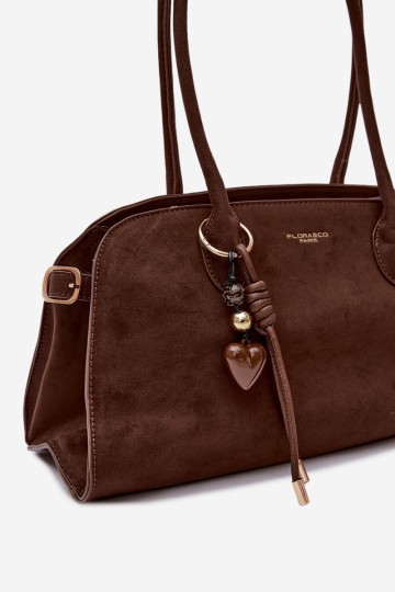 „Flora&Co“ šokoladinė „Violette“ zomšinė rankinė su raktų pakabuku ir sagtimis