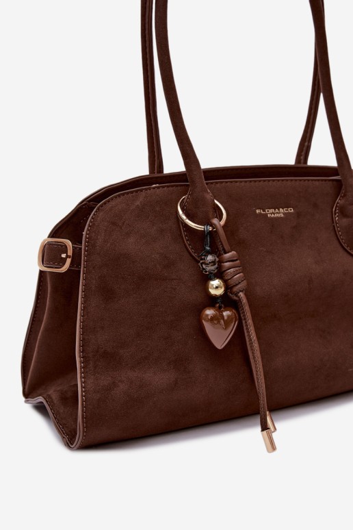„Flora&Co“ šokoladinė „Violette“ zomšinė rankinė su raktų pakabuku ir sagtimis