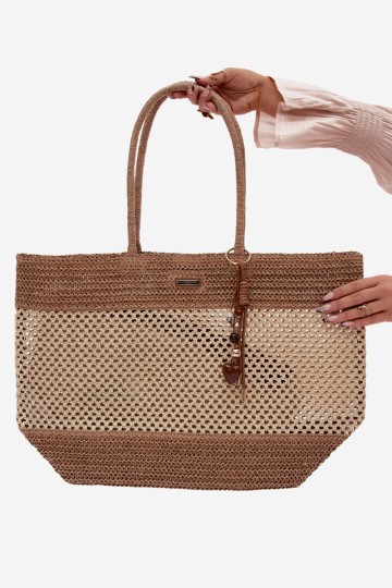 Flora&Co didelis austas pirkinių krepšys su raktų pakabuku, smėlio spalvos, Lucette 2