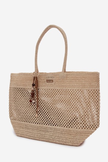 Flora&Co pintas pirkinių krepšys didelis su raktų pakabuku, šviesiai smėlio spalvos, Lucette