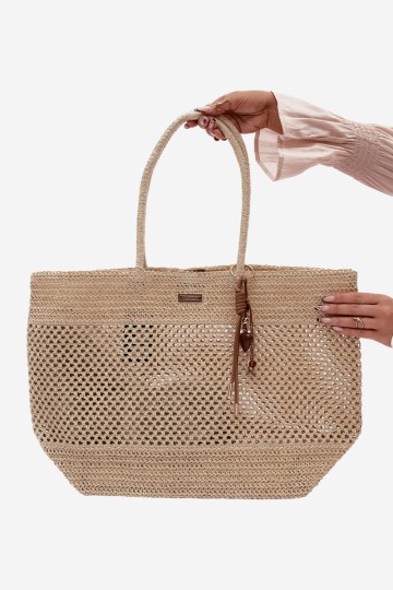 Flora&Co pintas pirkinių krepšys didelis su raktų pakabuku, šviesiai smėlio spalvos, Lucette 2