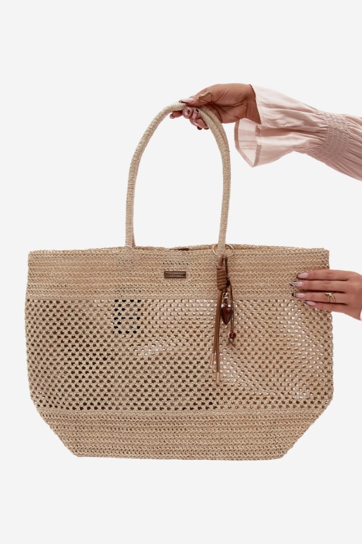 Flora&Co pintas pirkinių krepšys didelis su raktų pakabuku, šviesiai smėlio spalvos, Lucette