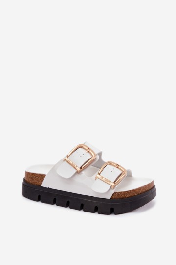 Lee Cooper LCW-26-35-4460L moteriškos lakuotos odos platforminės basutės su auksinėmis sagtimis, baltos 2