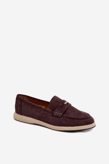 Vinceza 62273 šokolado spalvos moteriški zomšos imitacijos mokasinai 2