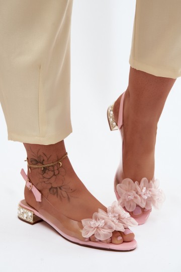 Permatomos basutės su kristalais ir tinklelio gėlėmis D&A MR61-9006 Pink