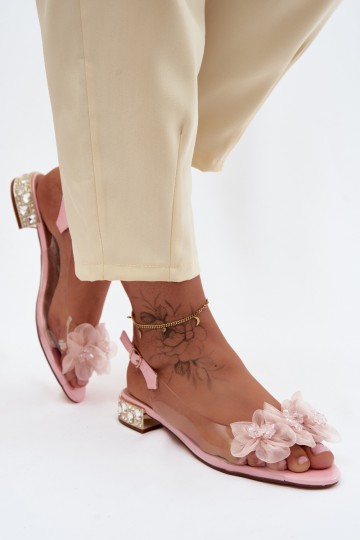 Permatomos basutės su kristalais ir tinklelio gėlėmis D&A MR61-9006 Pink