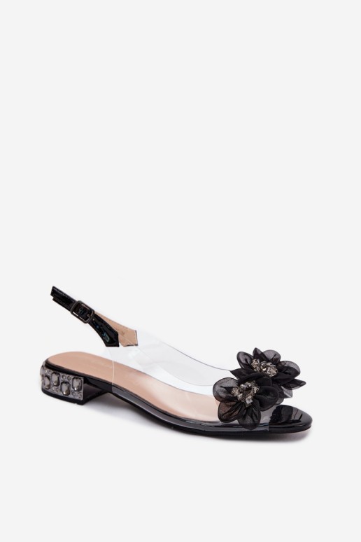 D&A MR61-9006 permatomos krištolo ir tinklelio gėlėmis basutės, juodos