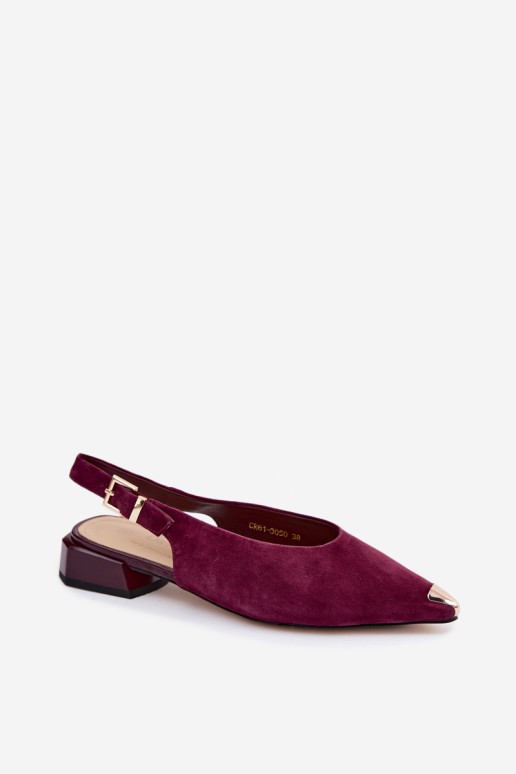 D&A CR61-3050 bordo spalvos odinės zomšinės moteriškos basutės žemu kulnu