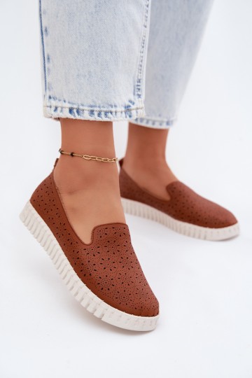 Moteriški ažūriniai užsegami bateliai „Camel Salty“ spalvos