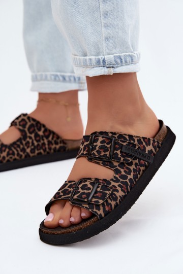 Moteriškos platforminės šlepetės su sagtimi D.Franklin DFSH407011 leopardo rašto